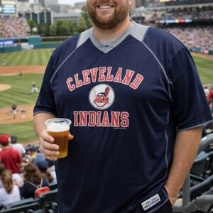 Cleveland Indians Vintage Chief Wahoo Navy V Neck Jersey Shirt Size XL True Fan